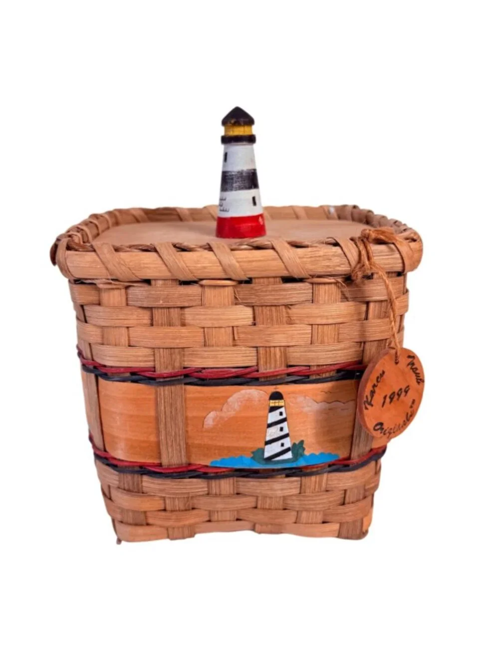 Vintage Karen Traub Originals Wicker Lighthouse Basket Coastal Nautical Folk Art